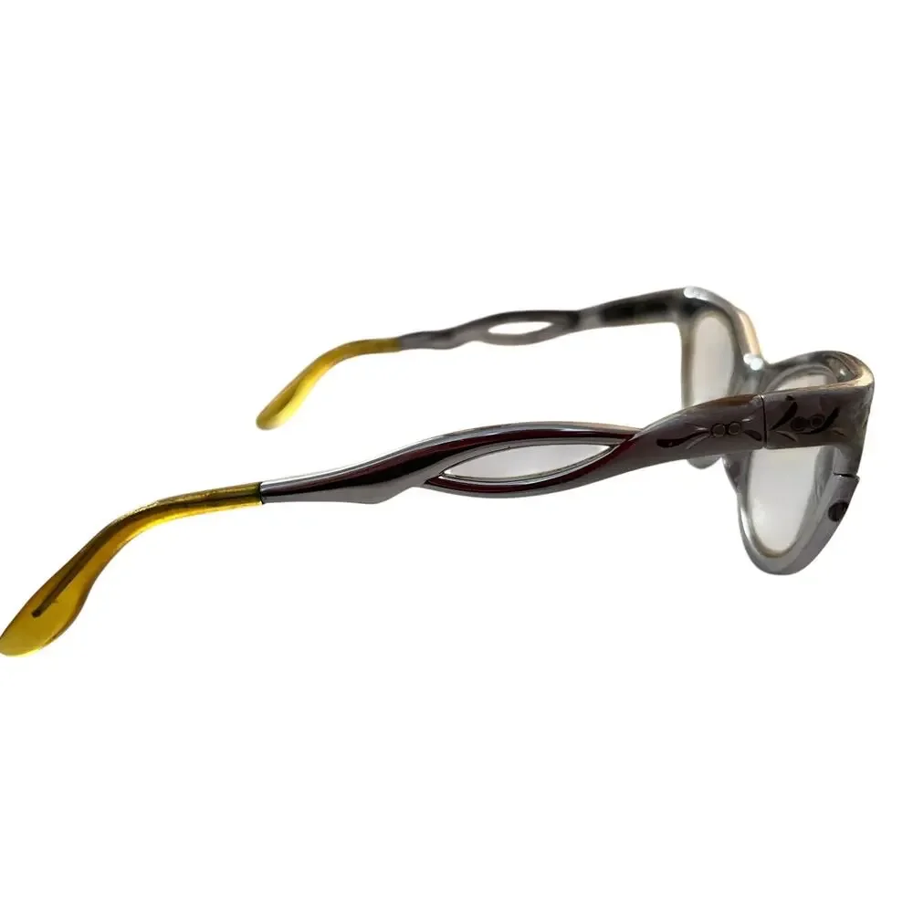 Vtg‎ American Optical Aluminum Cat Eye Glasses 1950s Engraved Silver AO Frames